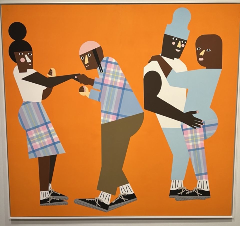 Collaged image of figures, two couples dancing