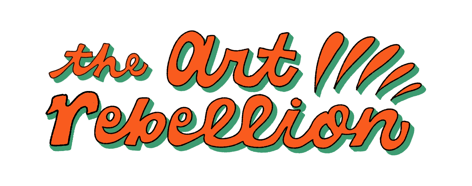 the-art-rebellion-written-in-cursive-font-in-red-with-a-green-shadow