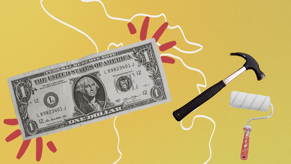 Collaged image of hammer, paint brush, a dollar bill, and outline of Michigan. Credit: Makeda Easter